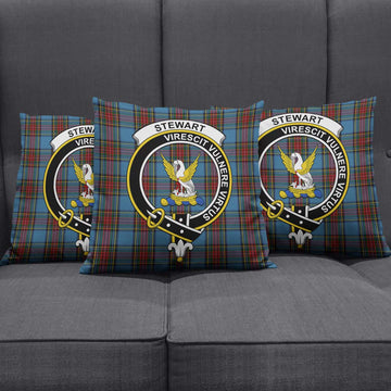 Stewart Royal Blue Tartan Pillow Cover with Family Crest