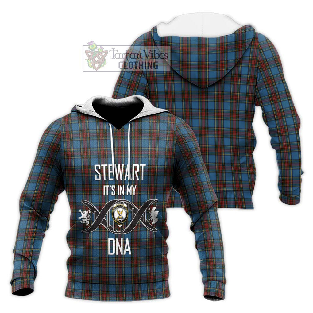 Stewart Royal Blue Tartan Knitted Hoodie with Family Crest DNA In Me Style Unisex Knitted Pullover Hoodie - Tartanvibesclothing Shop