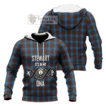 Stewart Royal Blue Tartan Knitted Hoodie with Family Crest DNA In Me Style