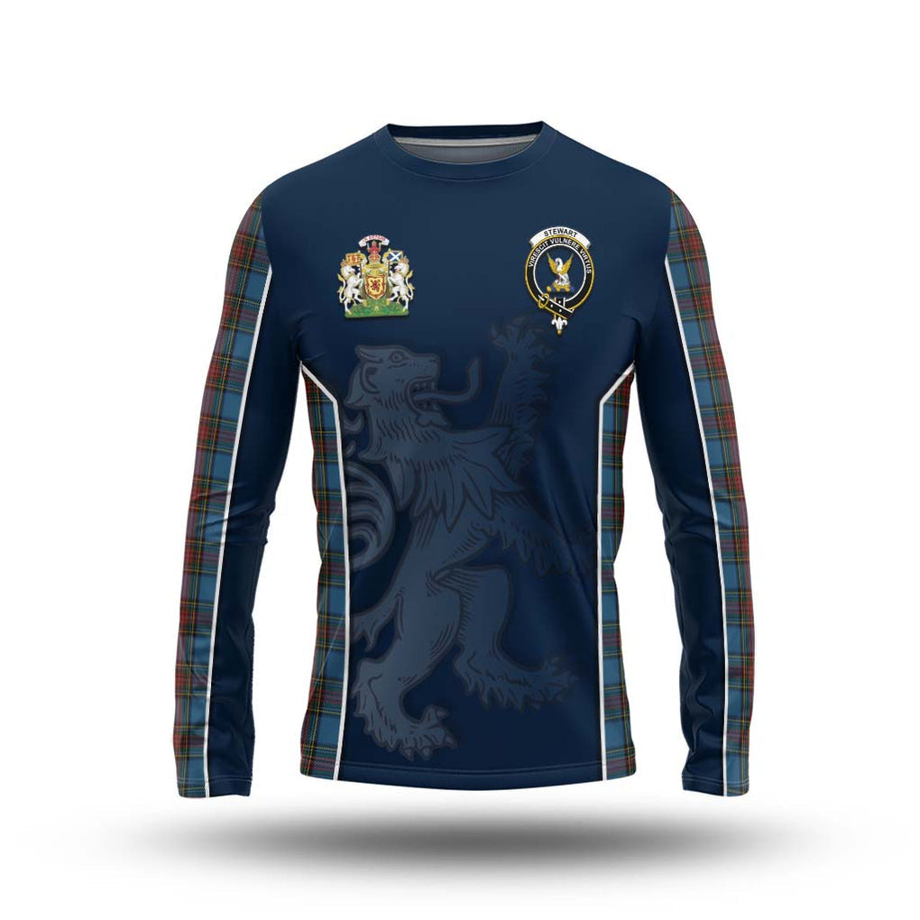 Stewart Royal Blue Tartan Long Sleeve T-Shirt with Family Crest and Lion Rampant Vibes Sport Style Unisex - Tartan Vibes Clothing