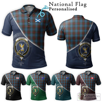 Stewart Royal Blue Tartan Polo Shirt with Personalised National Flag and Family Crest Half Style