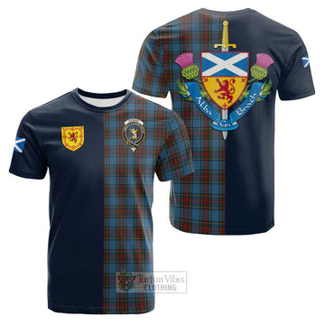 Stewart Royal Blue Tartan Cotton T-shirt Alba with Scottish Lion Royal Arm Half Style