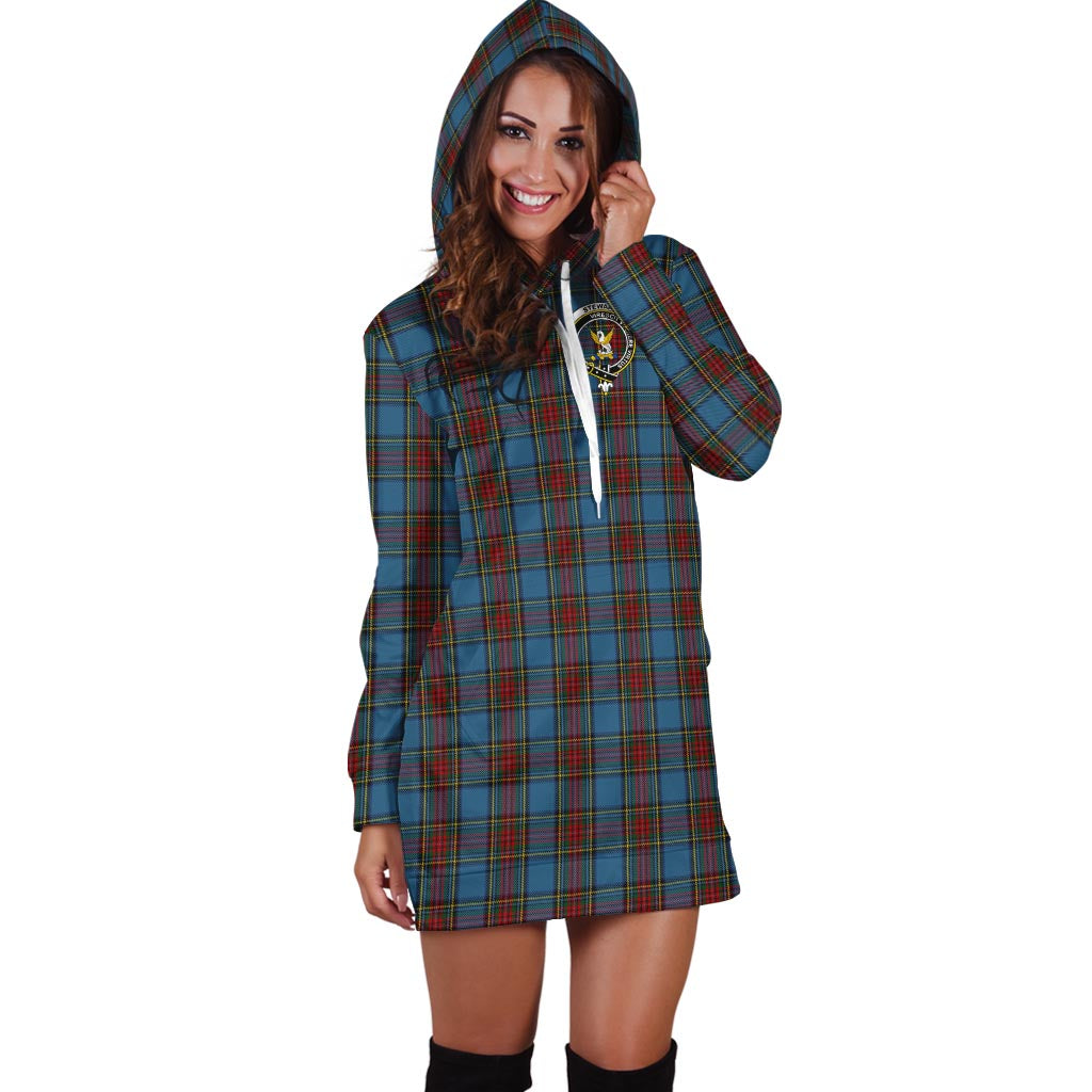 Stewart Royal Blue Tartan Hoodie Dress with Family Crest - Tartan Vibes Clothing