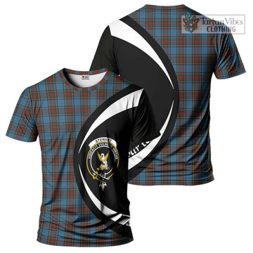 Stewart Royal Blue Tartan T-Shirt with Family Crest Circle Style