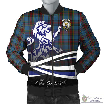 Stewart Royal Blue Tartan Bomber Jacket with Alba Gu Brath Regal Lion Emblem