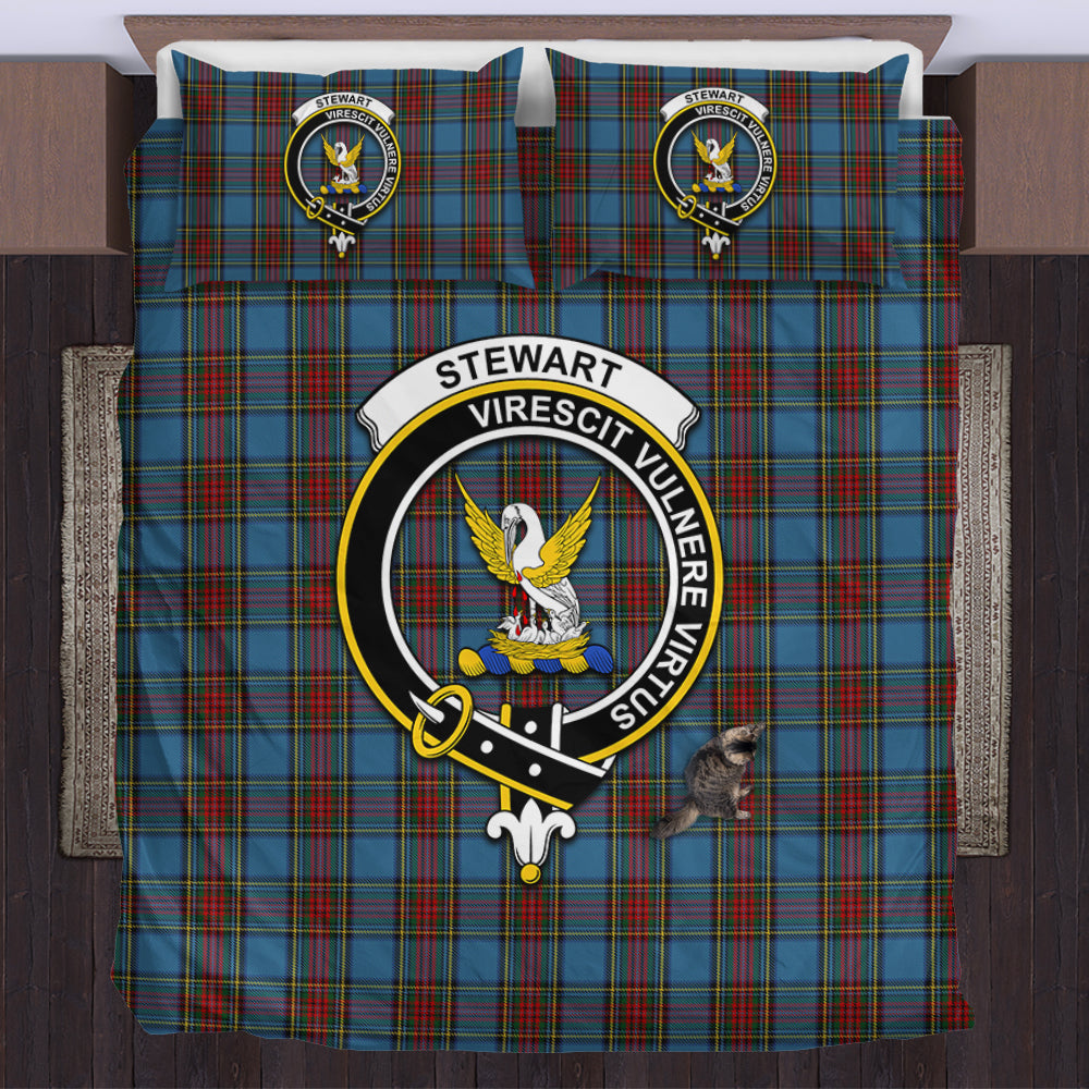 Stewart Royal Blue Tartan Bedding Set with Family Crest US Bedding Set - Tartan Vibes Clothing