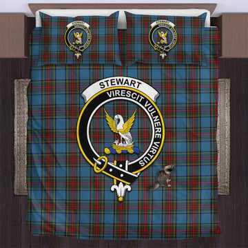 Stewart Royal Blue Tartan Bedding Set with Family Crest