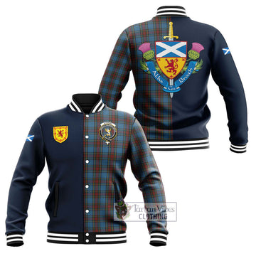 Stewart Royal Blue Tartan Baseball Jacket Alba with Scottish Lion Royal Arm Half Style