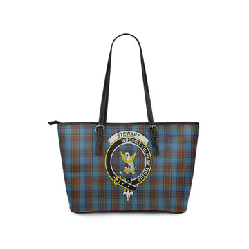 Stewart Royal Blue Tartan Leather Tote Bag with Family Crest