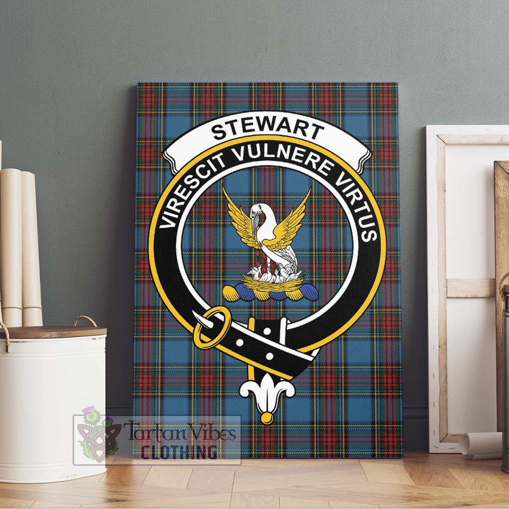 Stewart Royal Blue Tartan Canvas Print Wall Art with Family Crest Without Frame - Tartan Vibes Clothing