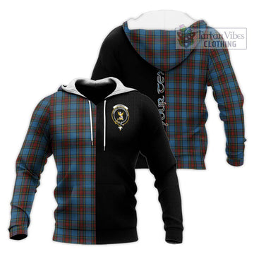 Stewart Royal Blue Tartan Knitted Hoodie with Family Crest and Half Of Me Style