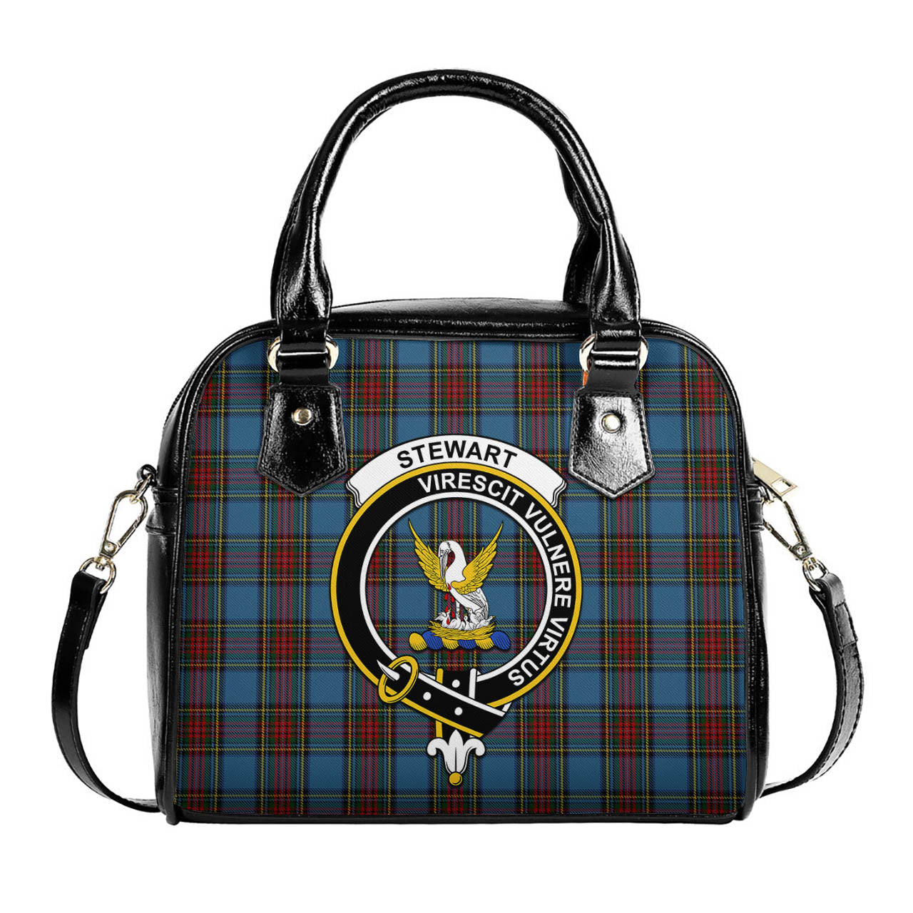 Stewart Royal Blue Tartan Shoulder Handbags with Family Crest One Size 6*25*22 cm - Tartanvibesclothing