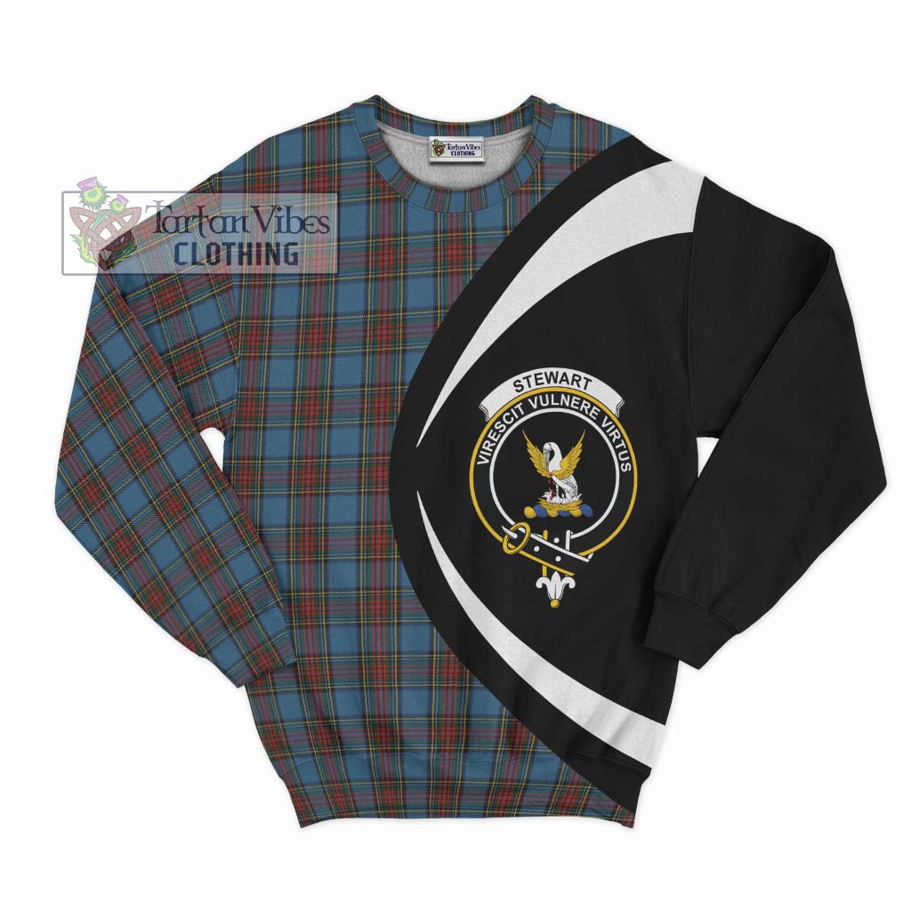 Stewart Royal Blue Tartan Sweatshirt with Family Crest Circle Style Unisex - Tartan Vibes Clothing