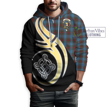 Stewart Royal Blue Tartan Hoodie with Family Crest and Celtic Symbol Style