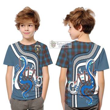 Stewart Royal Blue Tartan Kid T-Shirt with Epic Bagpipe Style