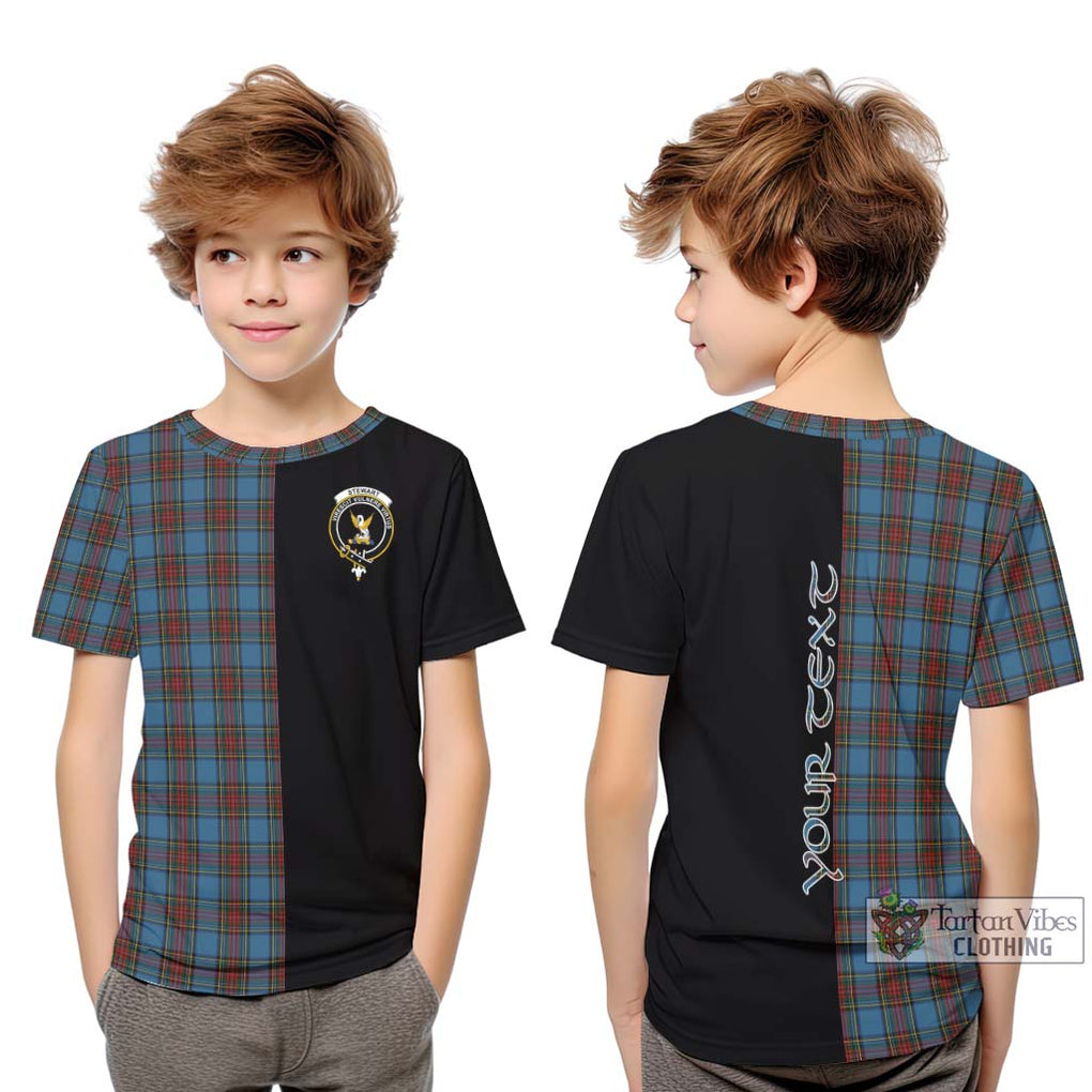 Stewart Royal Blue Tartan Kid T-Shirt with Family Crest and Half Of Me Style Youth XL Size14 - Tartanvibesclothing Shop