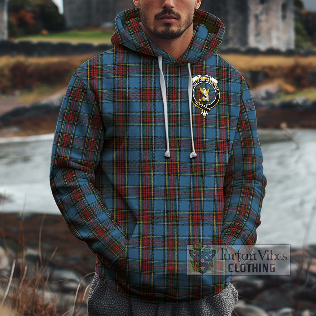 Stewart Royal Blue Tartan Cotton Hoodie with Family Crest Pullover Hoodie XS - Tartan Vibes Clothing