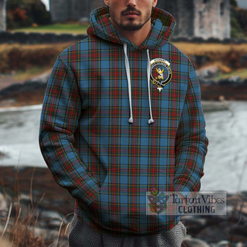 Stewart Royal Blue Tartan Cotton Hoodie with Family Crest