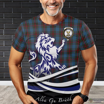 Stewart Royal Blue Tartan T-Shirt with Alba Gu Brath Regal Lion Emblem