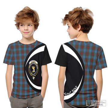 Stewart Royal Blue Tartan Kid T-Shirt with Family Crest Circle Style