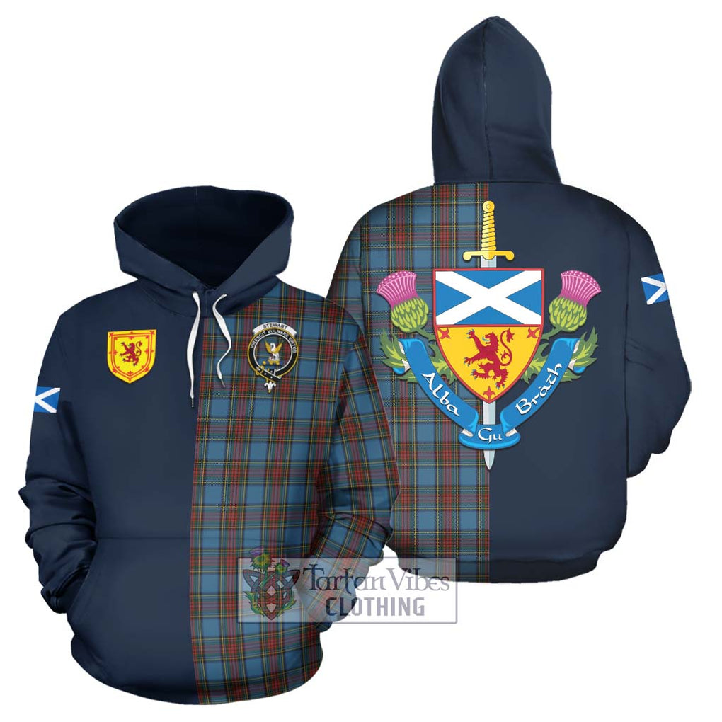 Tartan Vibes Clothing Stewart Royal Blue Tartan Hoodie with Scottish Lion Royal Arm Half Style