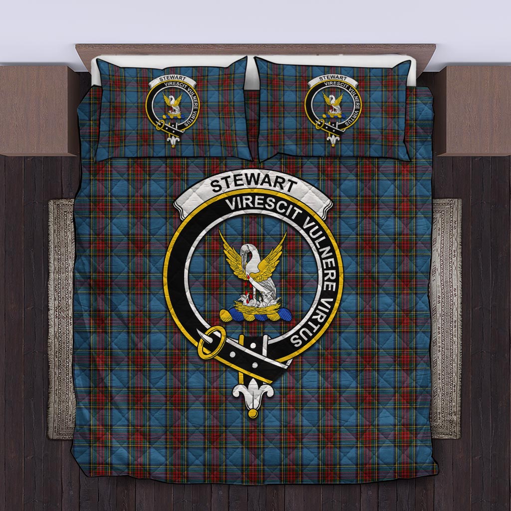 Stewart Royal Blue Tartan Quilt Bed Set with Family Crest Twin - Tartan Vibes Clothing