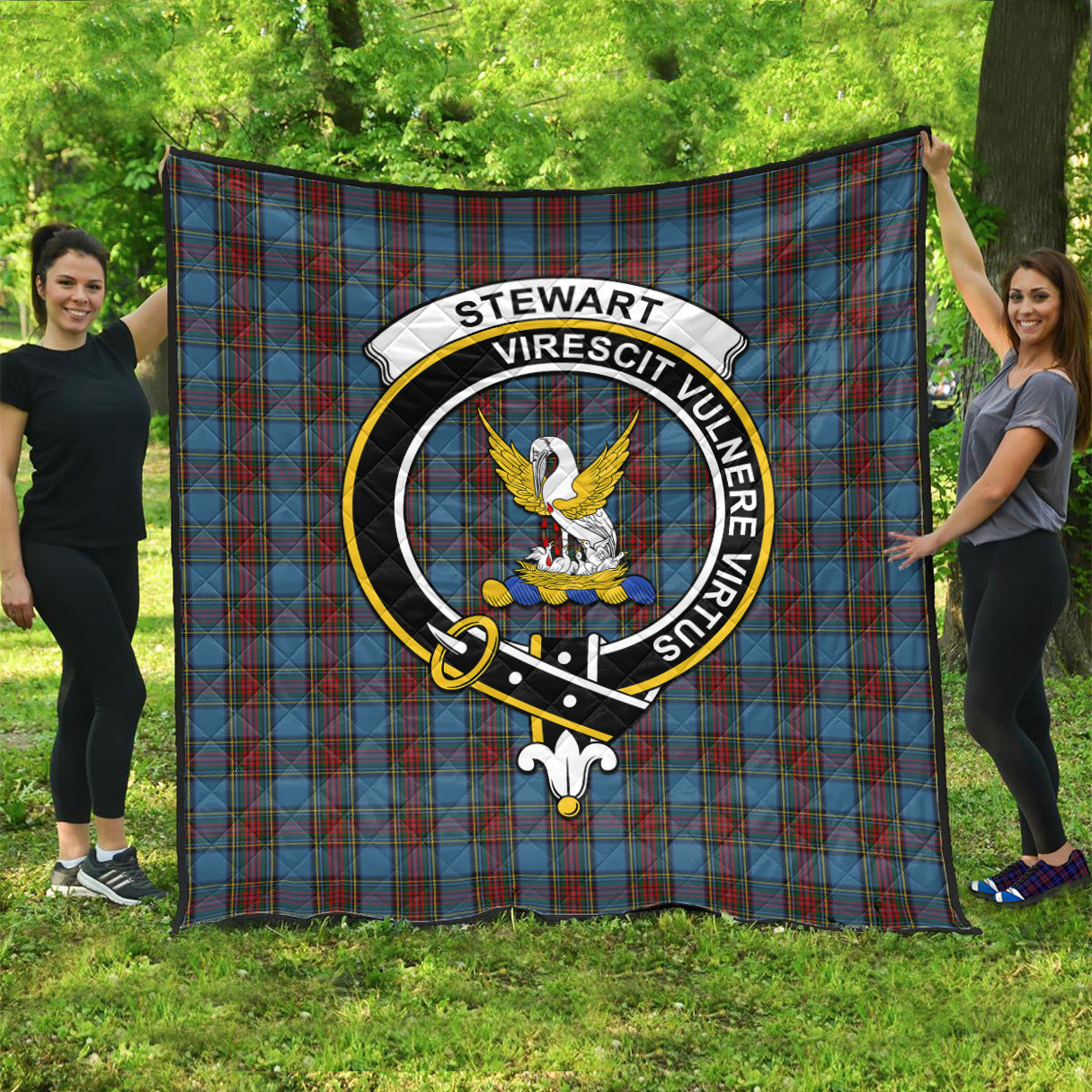 stewart-royal-blue-tartan-quilt-with-family-crest