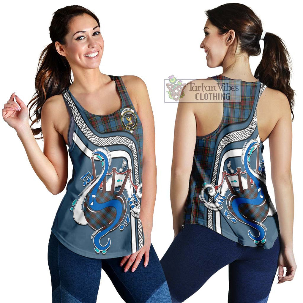 Stewart Royal Blue Tartan Women's Racerback Tanks with Epic Bagpipe Style 4XL - Tartanvibesclothing Shop