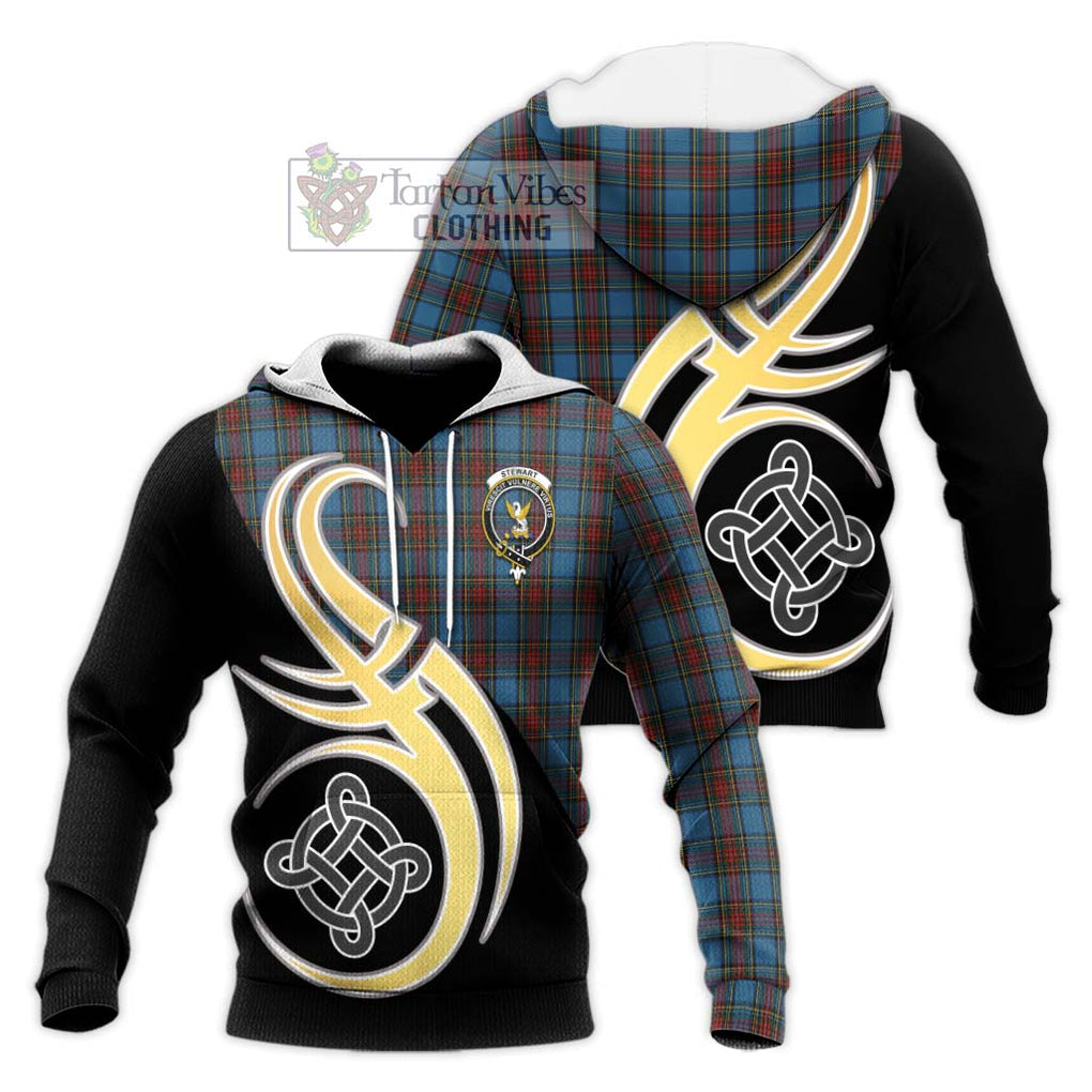 Stewart Royal Blue Tartan Knitted Hoodie with Family Crest and Celtic Symbol Style Unisex Knitted Pullover Hoodie - Tartan Vibes Clothing