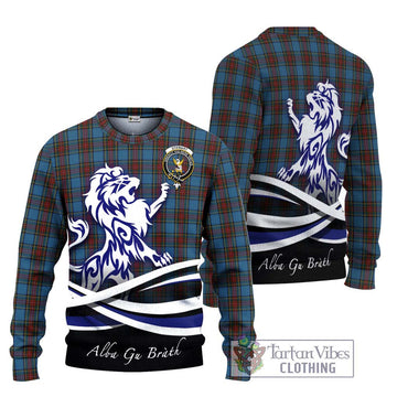 Stewart Royal Blue Tartan Ugly Sweater with Alba Gu Brath Regal Lion Emblem