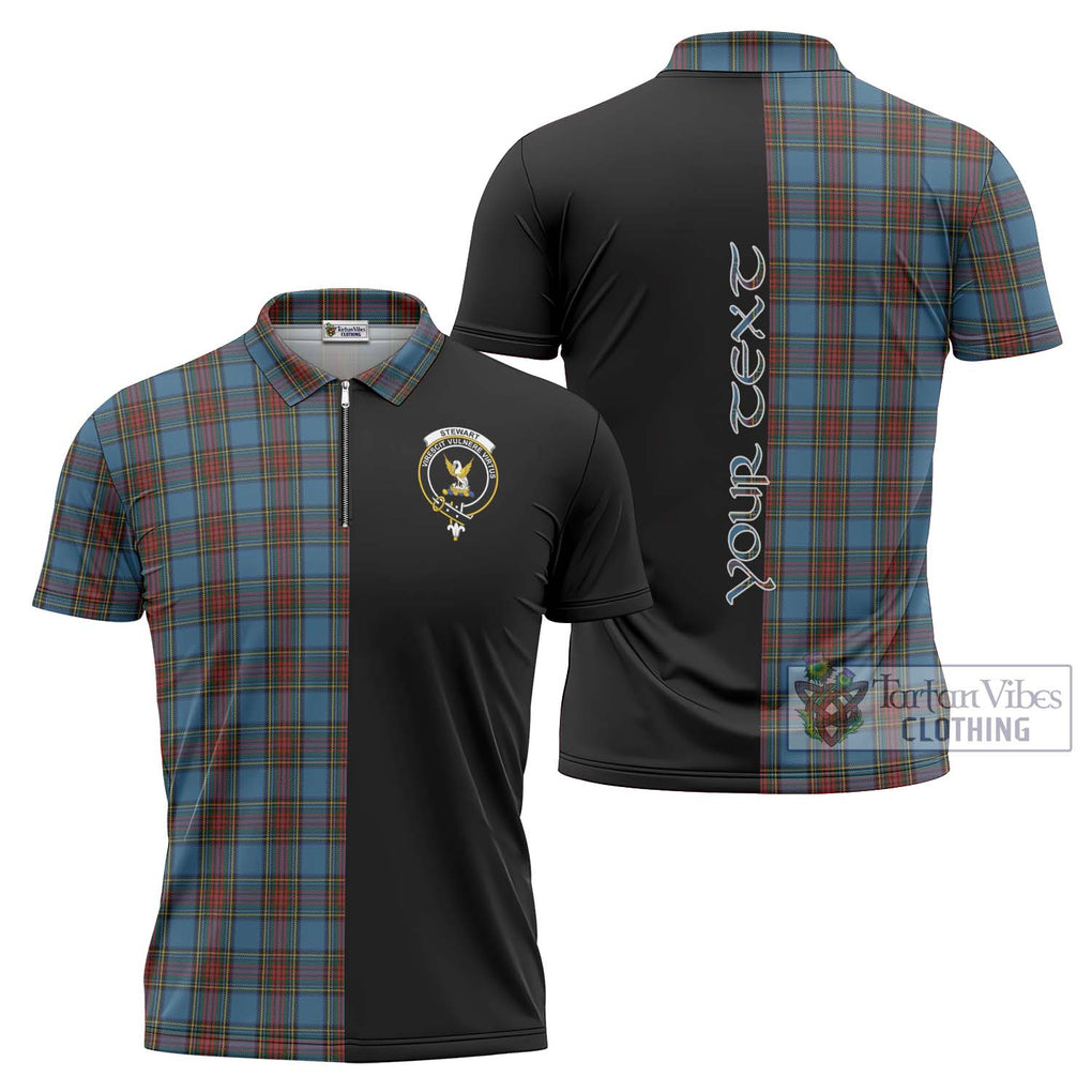 Stewart Royal Blue Tartan Zipper Polo Shirt with Family Crest and Half Of Me Style Unisex - Tartanvibesclothing Shop