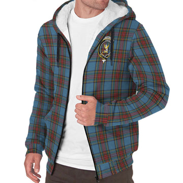 Stewart Royal Blue Tartan Sherpa Hoodie with Family Crest