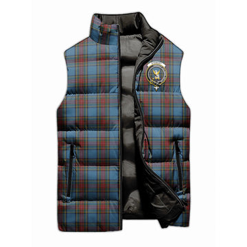 Stewart Royal Blue Tartan Sleeveless Puffer Jacket with Family Crest