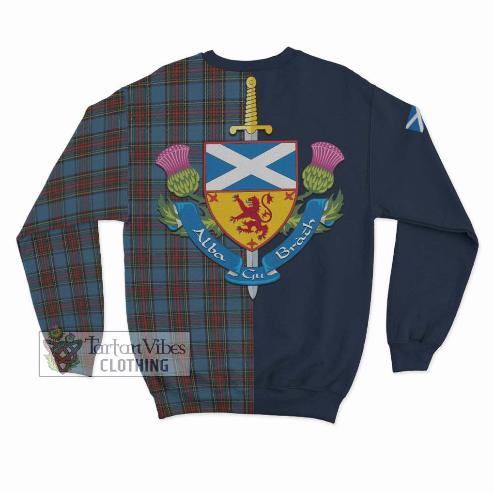 Tartan Vibes Clothing Stewart Royal Blue Tartan Sweatshirt with Scottish Lion Royal Arm Half Style