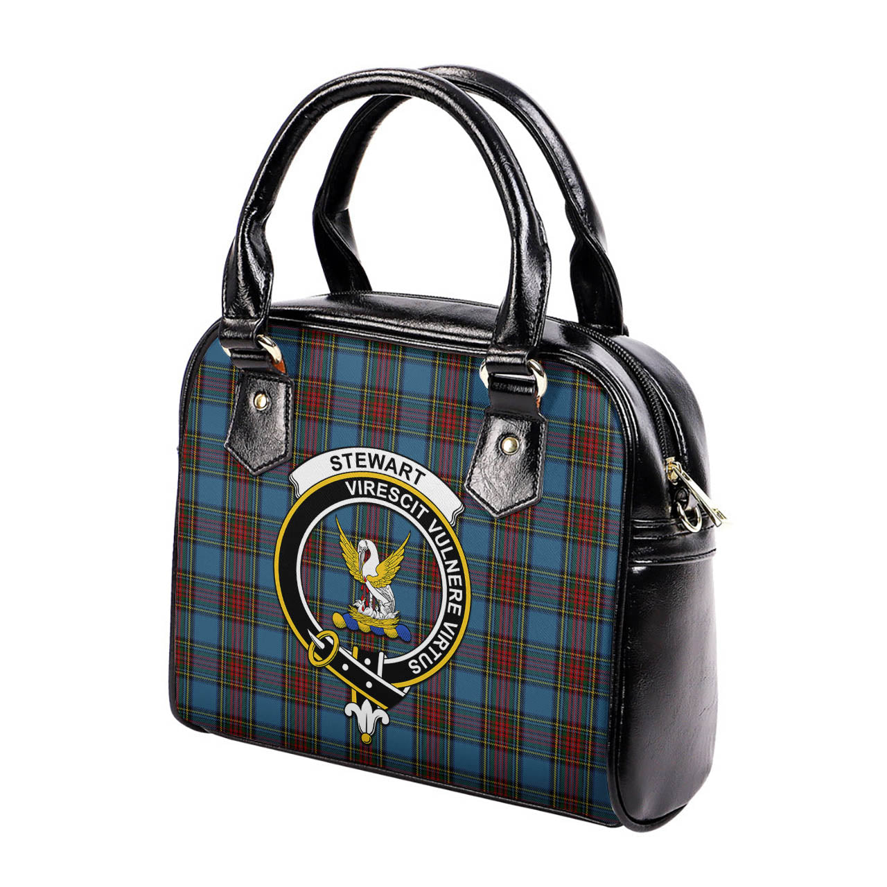 Stewart Royal Blue Tartan Shoulder Handbags with Family Crest - Tartanvibesclothing