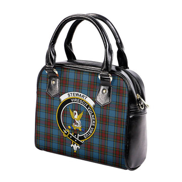 Stewart Royal Blue Tartan Shoulder Handbags with Family Crest