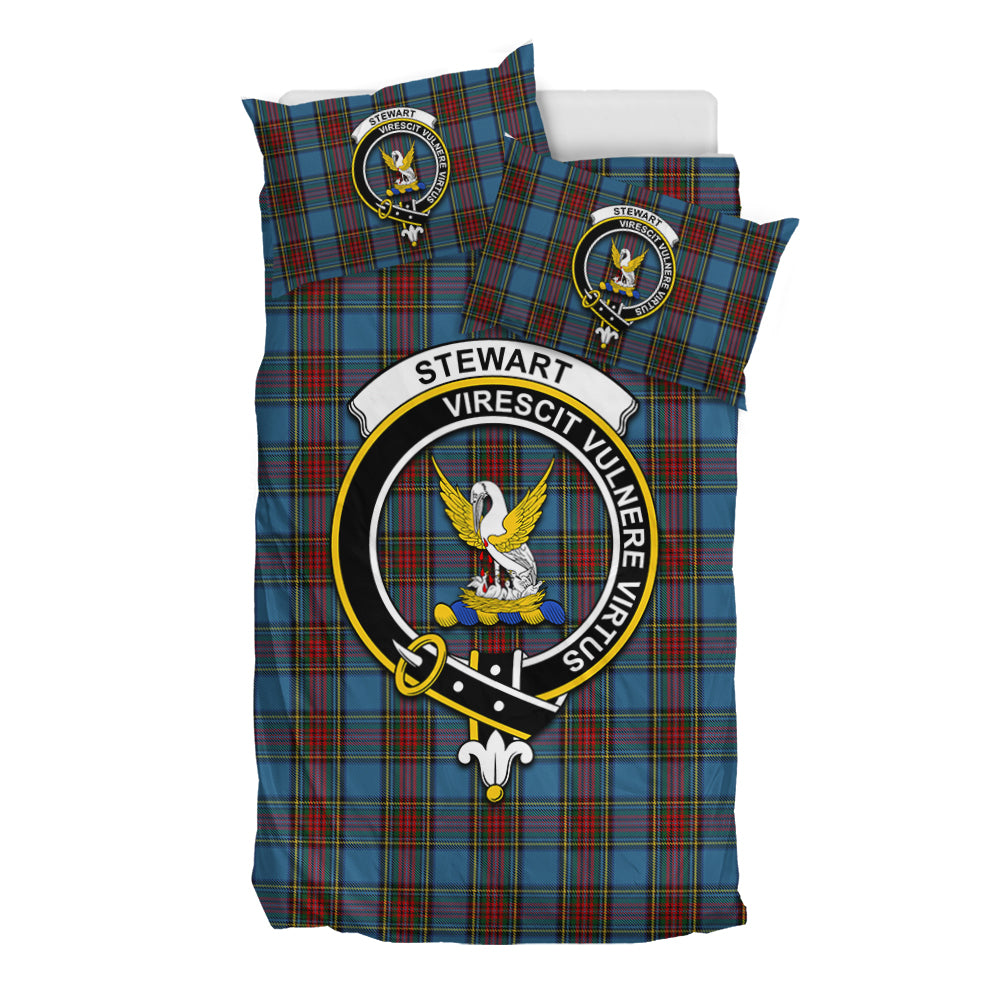 Stewart Royal Blue Tartan Bedding Set with Family Crest - Tartan Vibes Clothing