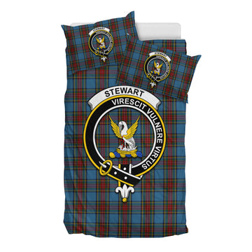 Stewart Royal Blue Tartan Bedding Set with Family Crest