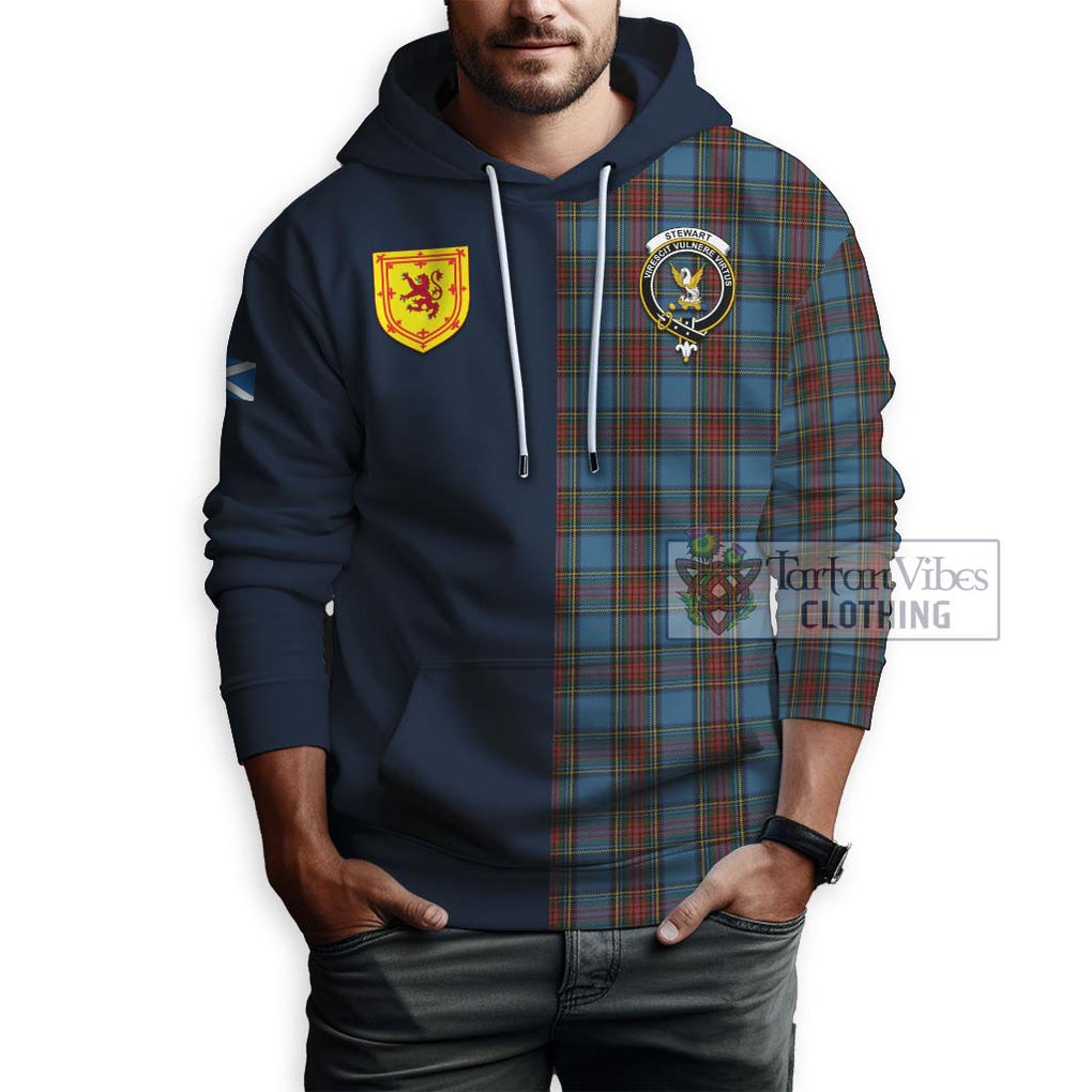 Tartan Vibes Clothing Stewart Royal Blue Tartan Hoodie with Scottish Lion Royal Arm Half Style