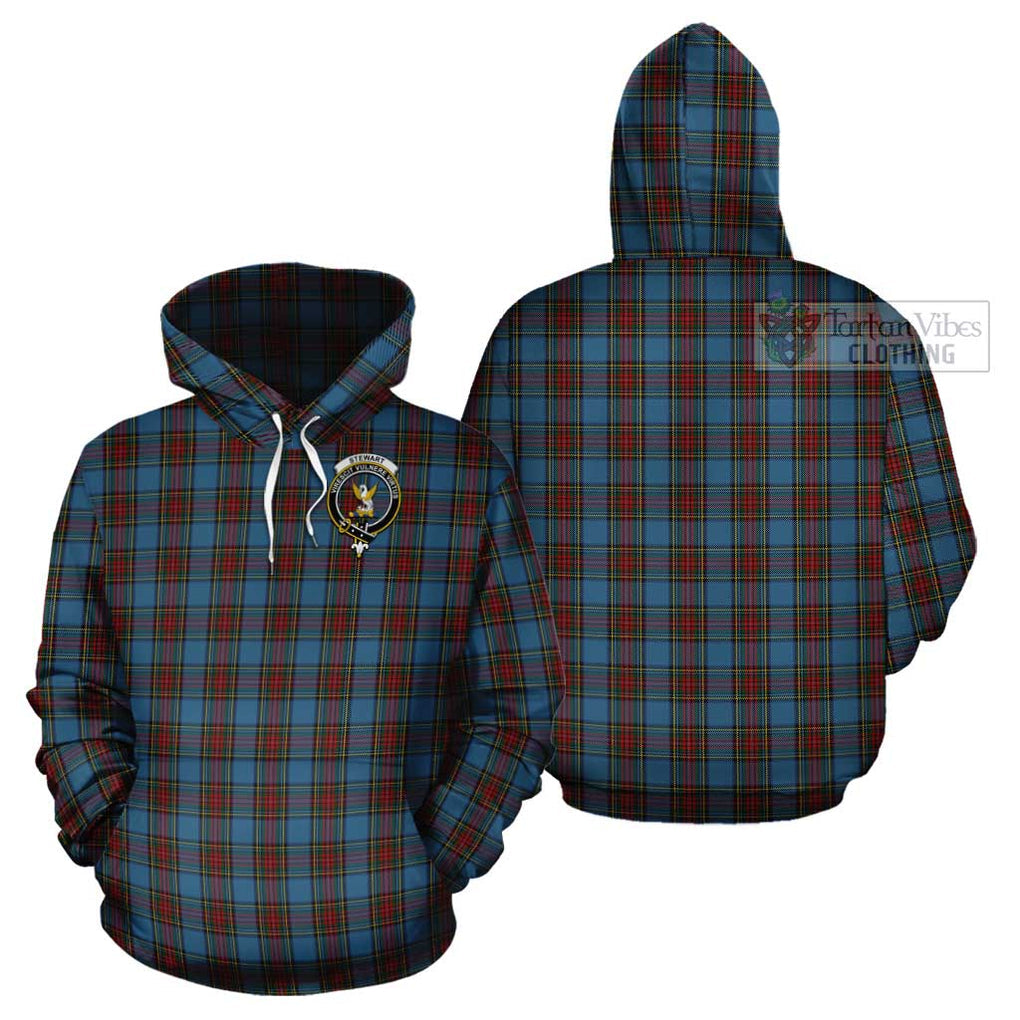 Stewart Royal Blue Tartan Cotton Hoodie with Family Crest Pullover Hoodie - Tartan Vibes Clothing