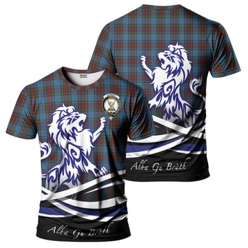 Stewart Royal Blue Tartan T-Shirt with Alba Gu Brath Regal Lion Emblem