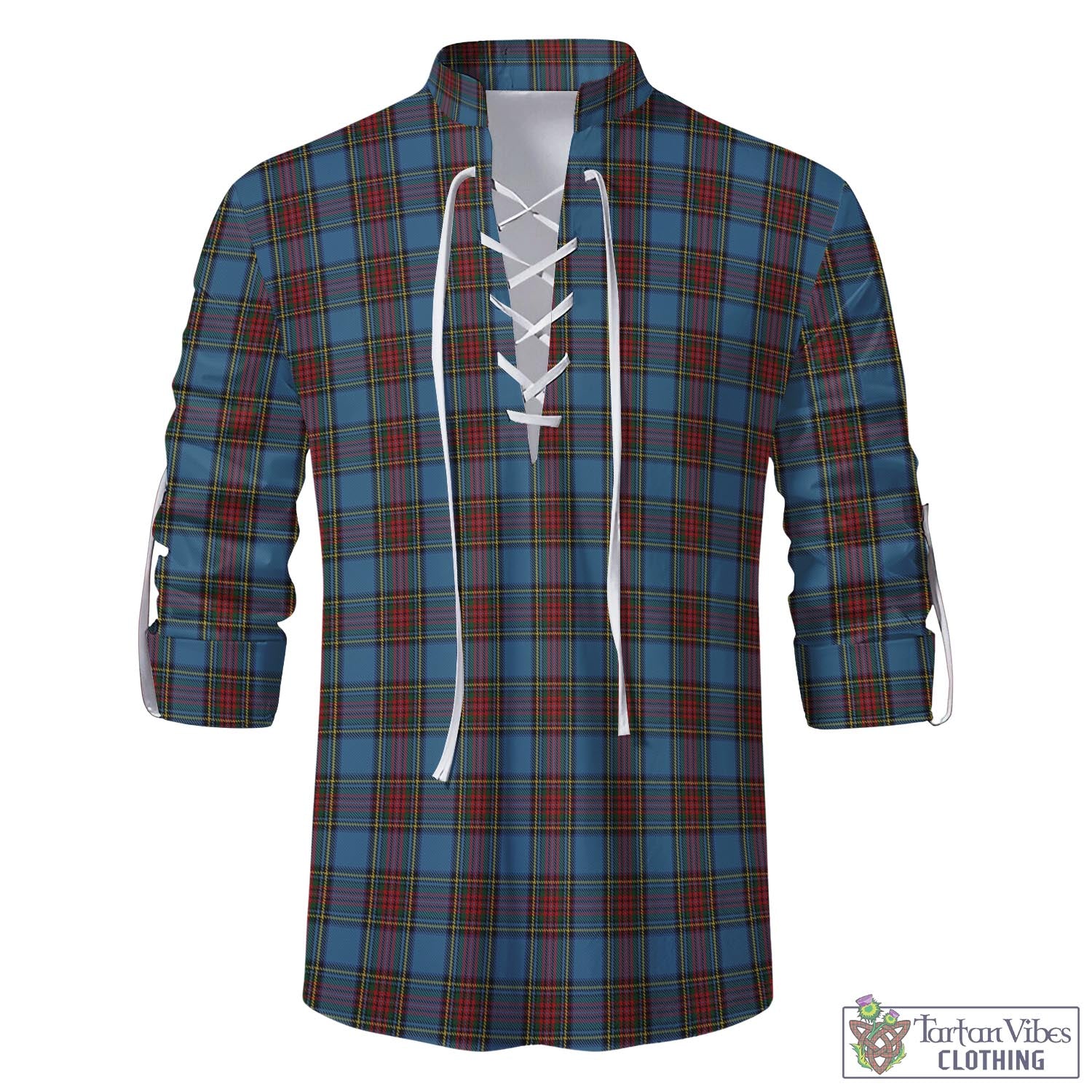 Tartan Vibes Clothing Stewart Royal Blue Tartan Men's Scottish Traditional Jacobite Ghillie Kilt Shirt