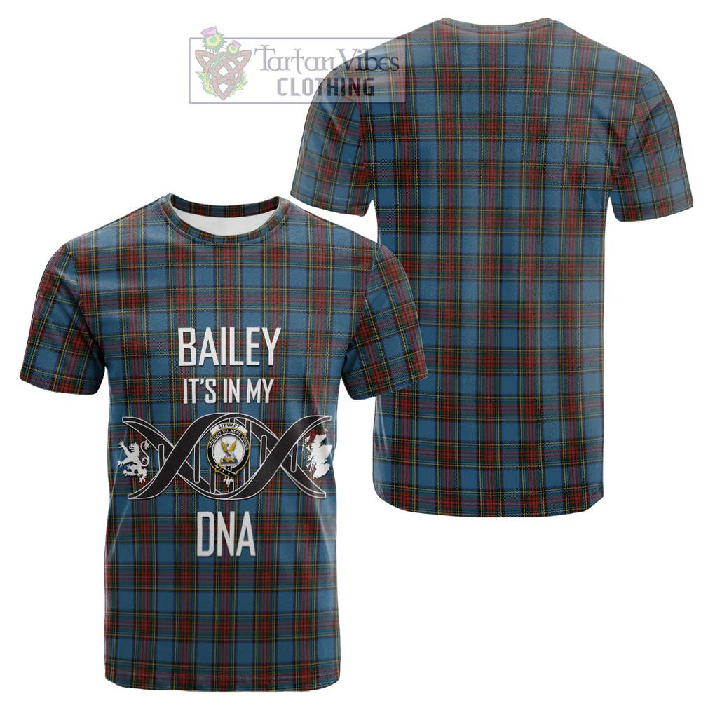 Tartan Vibes Clothing Stewart Royal Blue Tartan Cotton T-shirt with Family Crest DNA In Me Style