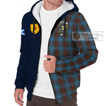 Stewart Royal Blue Tartan Sherpa Hoodie Alba with Scottish Lion Royal Arm Half Style