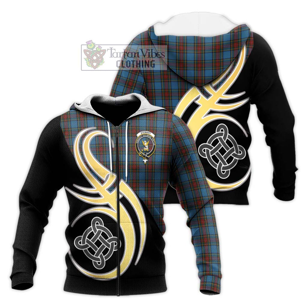 Stewart Royal Blue Tartan Knitted Hoodie with Family Crest and Celtic Symbol Style Unisex Knitted Zip Hoodie - Tartan Vibes Clothing