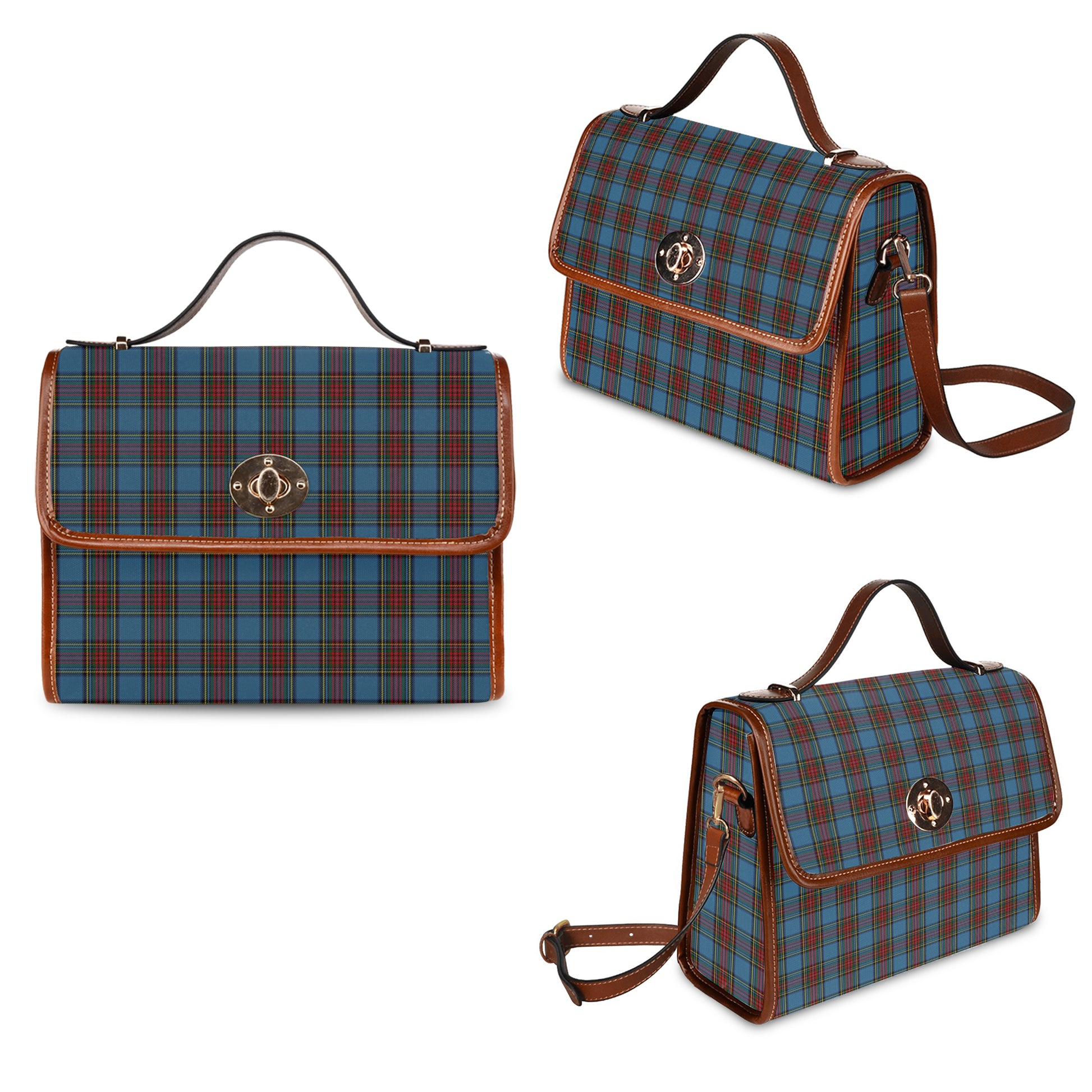 Stewart Royal Blue Tartan Leather Strap Waterproof Canvas Bag - Tartanvibesclothing