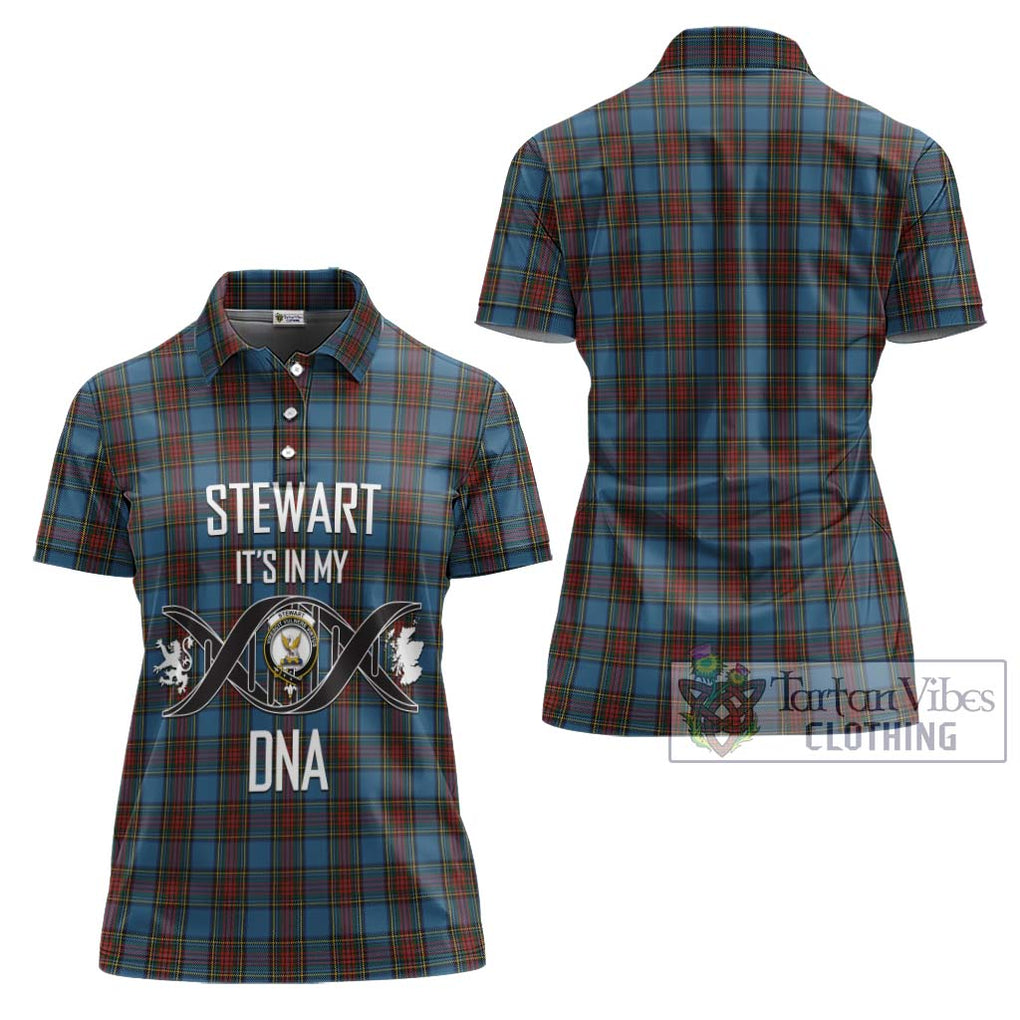 Stewart Royal Blue Tartan Women's Polo Shirt with Family Crest DNA In Me Style - Tartanvibesclothing Shop