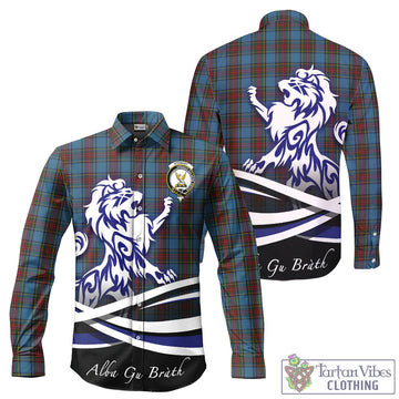 Stewart Royal Blue Tartan Long Sleeve Button Up Shirt with Alba Gu Brath Regal Lion Emblem