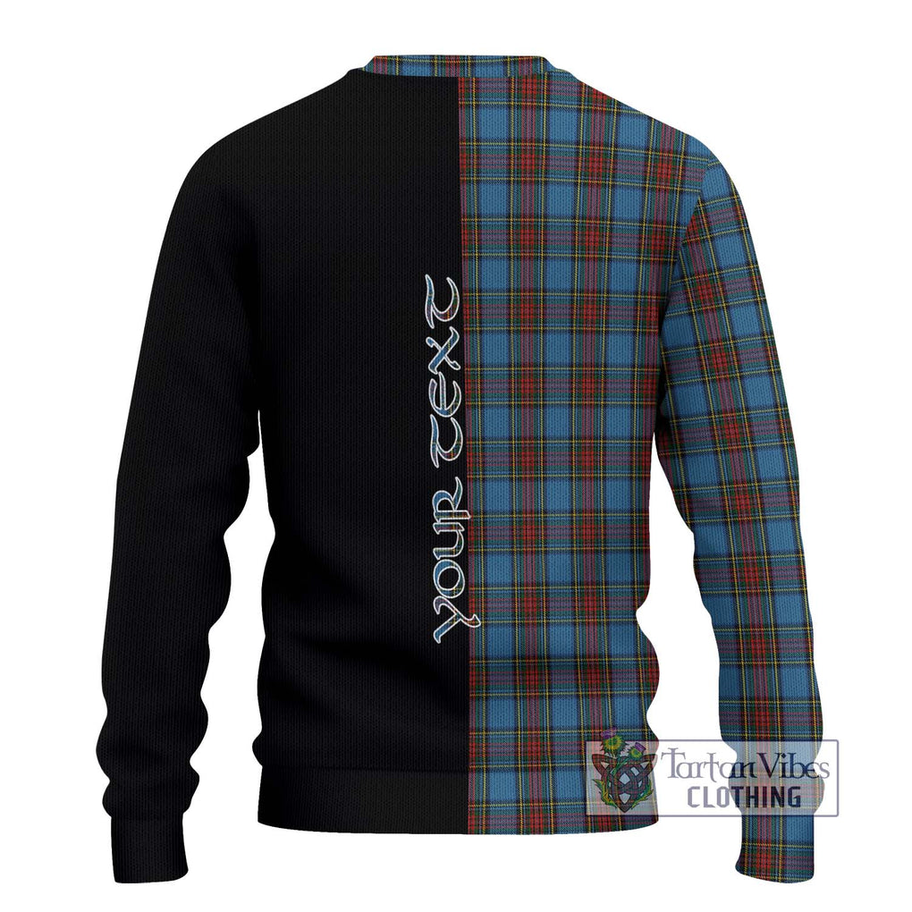 Stewart Royal Blue Tartan Knitted Sweater with Family Crest and Half Of Me Style - Tartanvibesclothing Shop