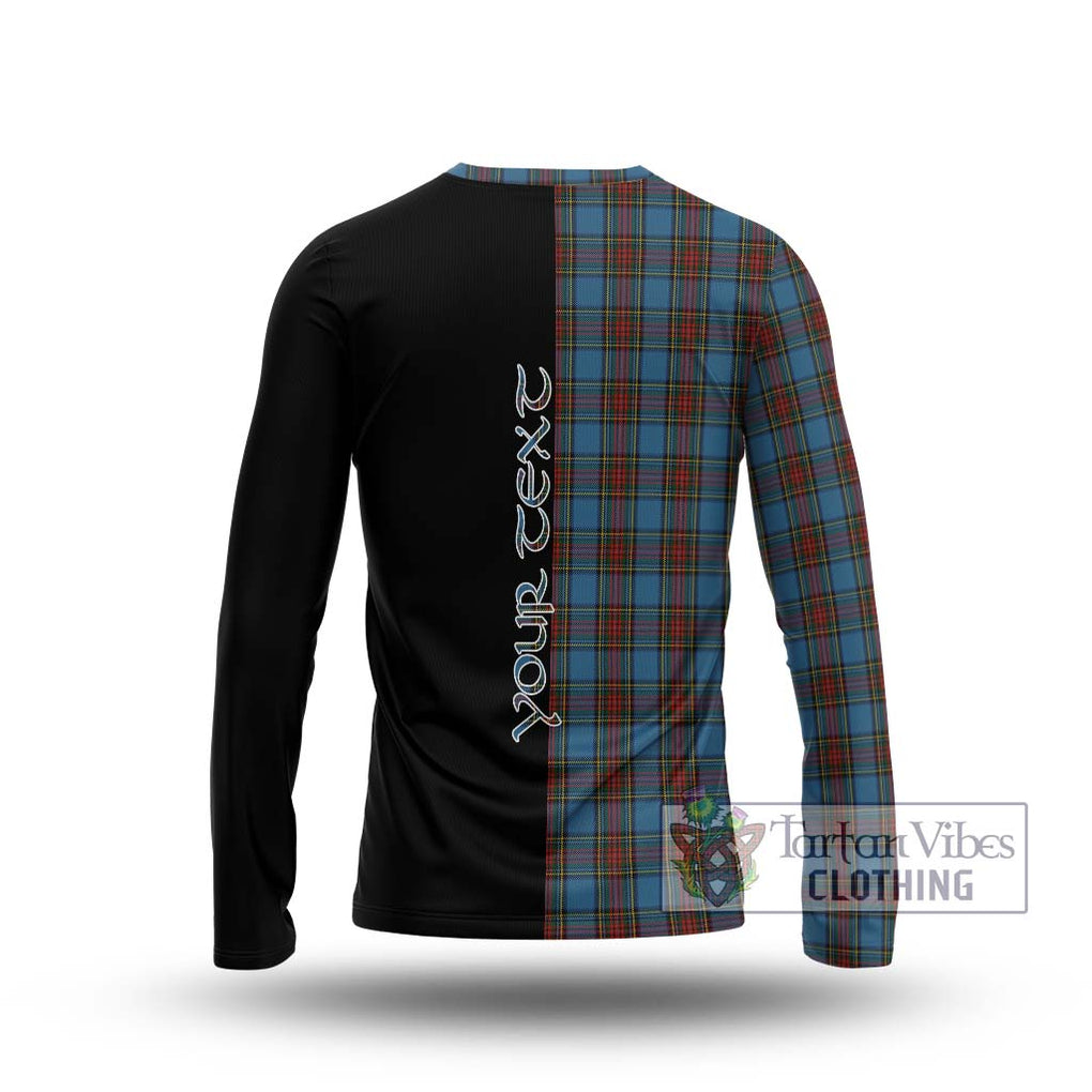 Stewart Royal Blue Tartan Long Sleeve T-Shirt with Family Crest and Half Of Me Style - Tartanvibesclothing Shop